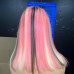 Customized 13x6 Pink Highlight Straight Colored Transparent Lace Front Bob Wig